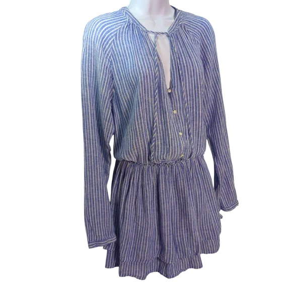 Rails Striped Summer Linen Dress Tiered Ruffle Skirt Sz Medium - Picture 6 of 12